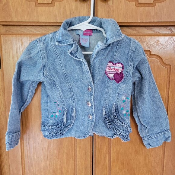 Skechers Other - Skechers Blue Jean Jacket with Heart Floral Embroidery, Size 2T